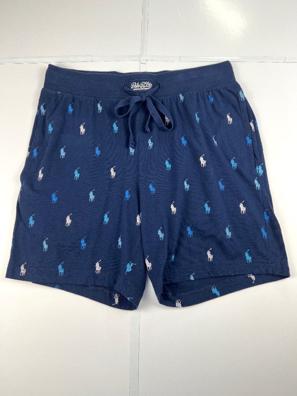Polo Ralph Lauren All Over Pony Logo Sleep Shorts size S Blue Multi Preppy
